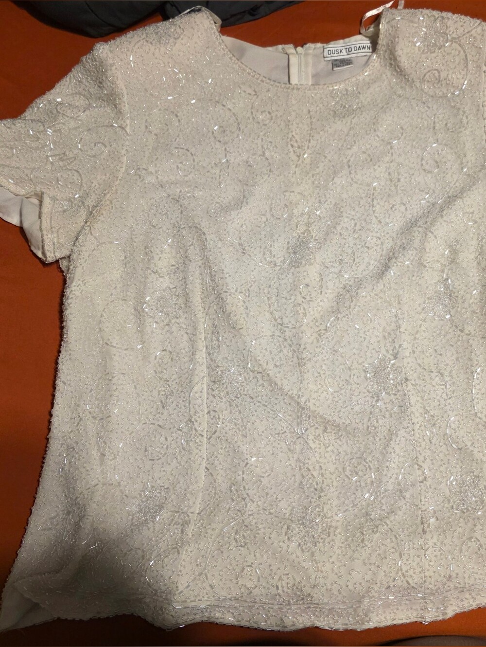 Dusk to Dawn Cream Beaded Short-Sleeve Blouse